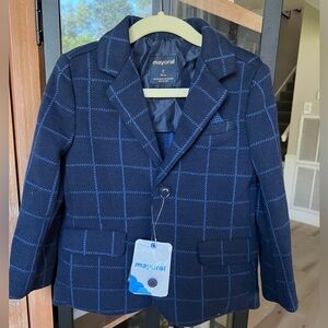 Mayoral toddler boy blazer formal navy plaid jacket 2T wedding
